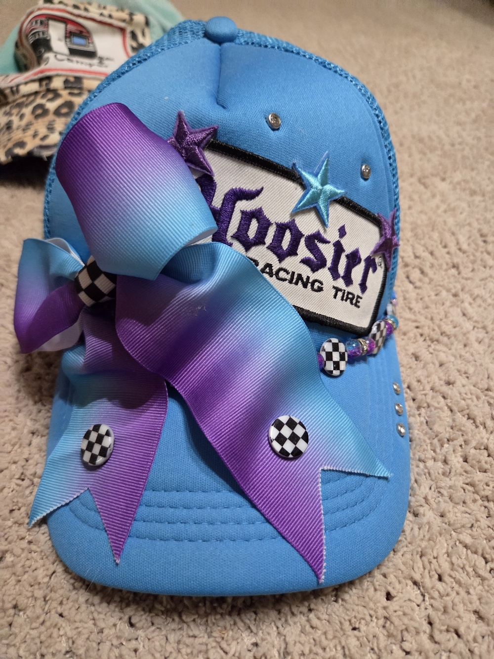 Womens Blue Cap with Purple-Blue Ombre Bow